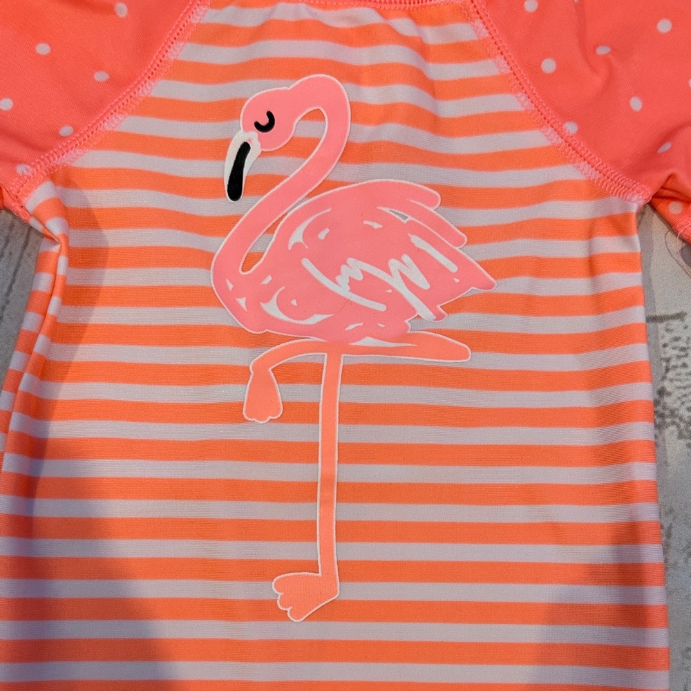Cat & Jack Coral Stripe Flamingo Swim Romper Rashguard Swimsuit